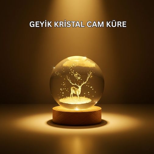 toyigoo 124662324 Usb Bağlantılı Geyik Temalı Kristal Küre Premium Masa Gece Lambası Standart