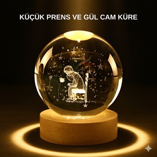 toyigoo 125260880 Küçük Prens Işıklı Küre Lamba Ahşap Taban Büyük Boy Hediyelik Standart