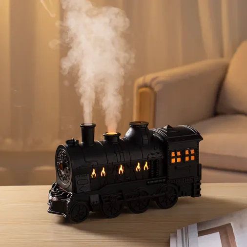 Tren Şekilli Buhar Difüzörü 300ML LED Alevli Gece Lambası