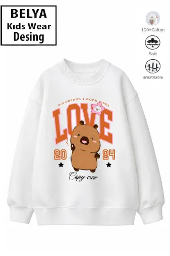 Trend Çocuk Kız Model Tam Kalıp Oversize Capyy Love Tasarım 2 İplik Pamuğa Pamuk Kumaş Sweatshirt 50