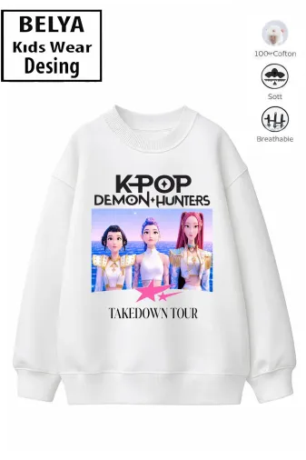 Trend Çocuk Kız Model Tam Kalıp Oversize Hun Tasarım 2 İplik Pamuğa Pamuk Kumaş Sweatshirt 55