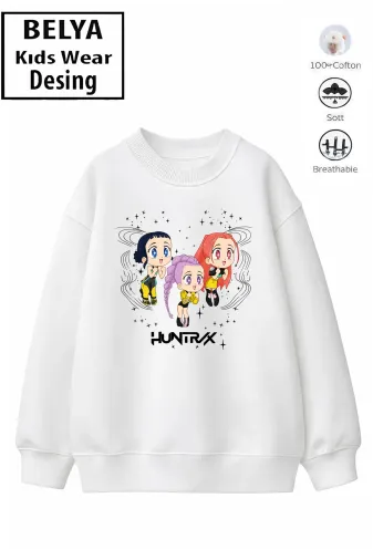 Trend Çocuk Kız Model Tam Kalıp Oversize Karikatür Hun Tasarım 2 İplik Pamuğa Pamuk Kumaş Sweatshirt 12