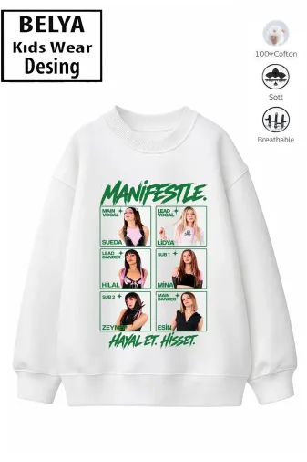 Trend Çocuk Kız Model Tam Kalıp Oversize Manifest Tasarım 2 İplik Pamuğa Pamuk Kumaş Sweatshirt 81