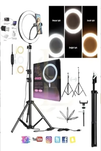 Tripod Profesyonel Ledli Metal 5500K Işık Telefon ve Kamera Uyumlu