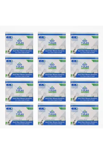 tules P1680S8544 Steril Non Woven Kompres 7,5 Cm X 7,5 Cm 4 Katlı (5’Li Zarf) 100’Lü Kutu - 12 Kutu
