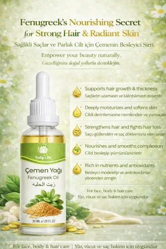 tulip life çemen30 Natural & Pure Çemen Yağı 30 Ml