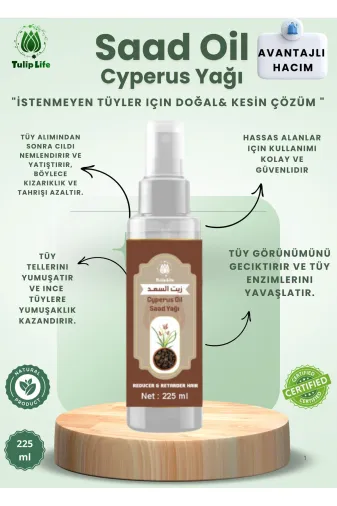 tulip life SAAD225 Tüy Azaltıcı Dökücü Incetici Saad Oil ( Cyperus Rotundus Oil ) 225 Ml