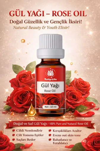 tulip life tp07 Gül Yağı % 100 Doğal Aroma Gül Yağı ( Rose Oil ) 10 Ml