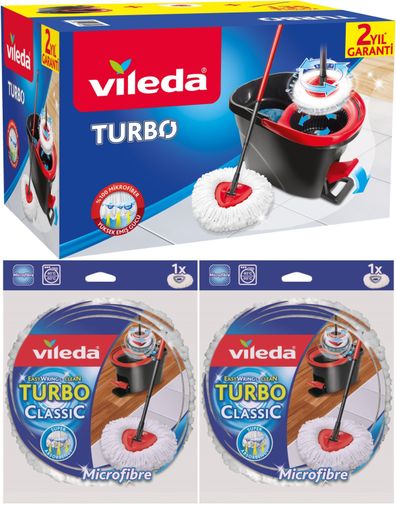 Turbo Pedallı Temizlik Seti (Komple Set)+ Turbo Yedek Mop Paspas Ucu Mikrofiber (2 Adet)