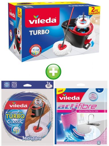Turbo Pedallı Temizlik Seti (Komple Set)+Turbo Yedek Mop Paspas Ucu+Actifibre Mikrofiber Bez
