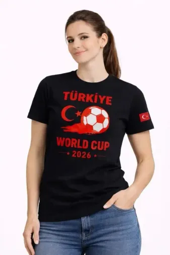 Türkiye World Cup 2026 Baskılı Tişört Futbol Temalı Forma T-Shirt - Siyah - L - Siyah