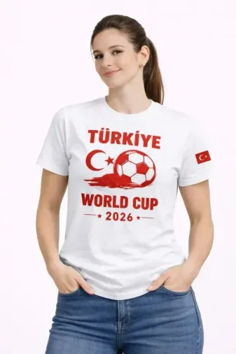 Türkiye World Cup 2026 Baskılı Tişört Futbol Temalı Forma T-Shirt - Beyaz - L - Beyaz