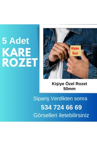 Tu&Se Candles Kare Rozet 5 Adet Kişiye Özel Kare Rozet 50X50 Mm – 5 Adet Set, İğneli Arka Yüzey, Canlı Baskı