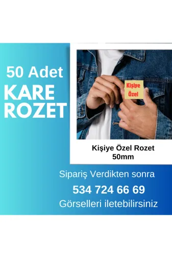 Tu&Se Candles Kare Rozet 50 Adet Kişiye Özel Kare Rozet 50X50 Mm – 50 Adet Set, İğneli Arka Yüzey, Canlı Baskı