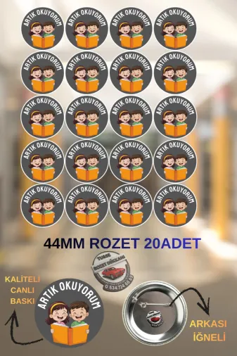 tuse rozet dükkanı Artık Okuyorum Rozeti 44Mm | 20 Adet Öğrenci Rozeti