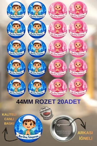tuse rozet dükkanı Ben Oruç Tutuyorum Kız Erkek Çocuk Rozet Ben Oruç Tutuyorum | Kız Erkek Çocuk Rozeti 20’Li Set