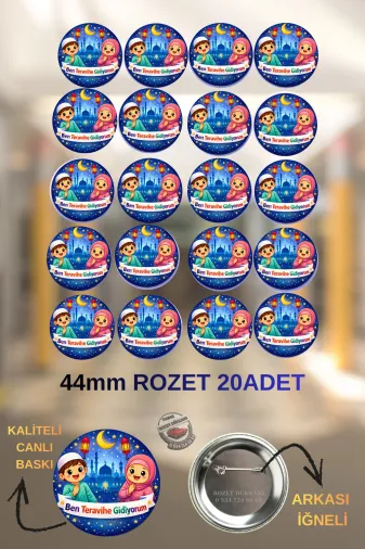tuse rozet dükkanı Ben Teravihe Gidiyorum  Ben Teravihe Gidiyorum| Çocuk Rozeti 20 Adet