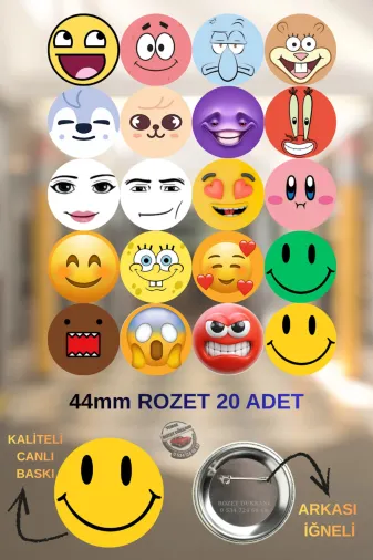 tuse rozet dükkanı Emojili Rozet Renkli ve Eğlenceli 20 Adet Emojili Rozet – Renkli Ve Eğlenceli Modeller