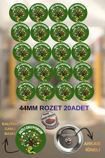 tuse rozet dükkanı Hızlı Okuyorum Rozeti 20 Adet | 44Mm İlkokul Başarı Rozeti | Öğrenci Ödül Rozeti