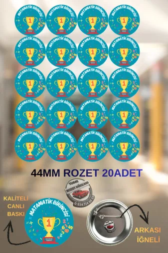 tuse rozet dükkanı Matematik Birincisi Rozeti 20 Adet | 44Mm İlkokul Başarı Rozeti | Öğrenci Ödül Rozeti