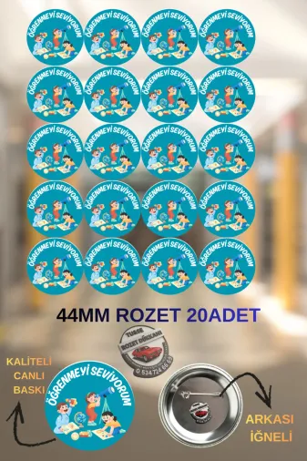 tuse rozet dükkanı Öğrenmeyi Seviyorum Rozeti 20 Adet | 44Mm İlkokul Başarı Rozeti | Öğrenci Ödül Rozeti