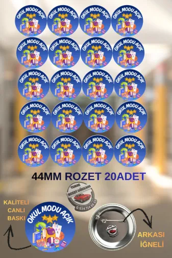 tuse rozet dükkanı Okul Modu Açık Rozeti 20 Adet | 44Mm İlkokul Motivasyon Rozeti | Öğrenci Rozeti