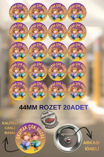 tuse rozet dükkanı Okumak Çok Güzel Rozeti 44Mm | 20 Adet Öğrenci Rozeti