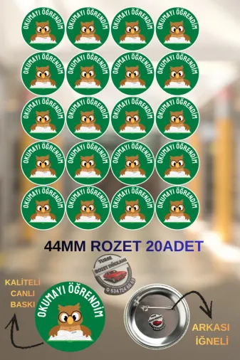 tuse rozet dükkanı Okumayı Öğrendim Rozeti 44Mm | 20 Adet Öğrenci Rozeti
