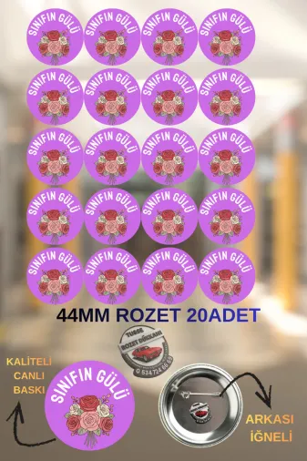 tuse rozet dükkanı Sınıfın Gülü Rozeti 44Mm | 20 Adet Öğrenci Rozeti