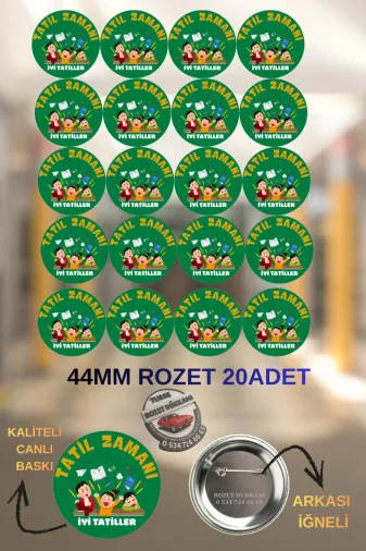 tuse rozet dükkanı Tatil Zamanı Okul Rozeti 44Mm – Renkli Öğrenci Rozeti