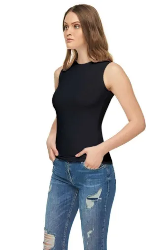 Tutku Elit İNC2Lİ-ELT2201 Kadın Siyah Elastan Pamuklu Likralı Sıfır Kol Body  2'li