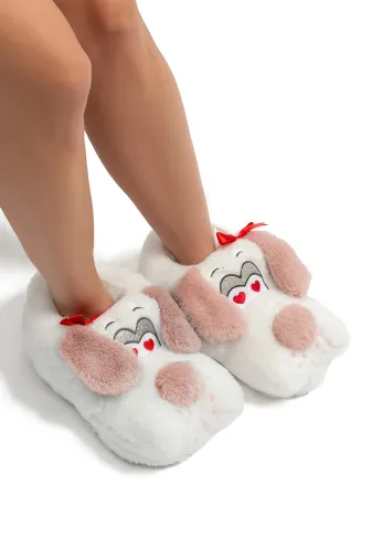 Twigy GG0557 Ani Kadın Hayvanlı Panduf Beyaz-Pembe 36/41