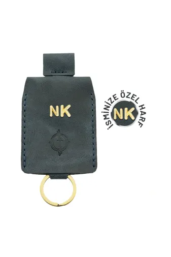 twingold AD01001 İsme Özel Çıtçıtlı Anahtarlık - % 100 Rainbow Deri - Ag01001 - Lacivert