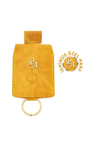 twingold AD01001 İsme Özel Çıtçıtlı Anahtarlık - % 100 Rainbow Deri - Ag01001 - Hardal Sarısı