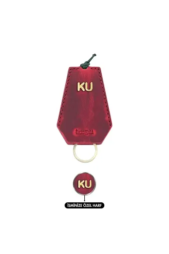 twingold AD01002 İsme Özel İpli Anahtarlık - % 100 Crazy Deri - Ag01002 - Kırmızı