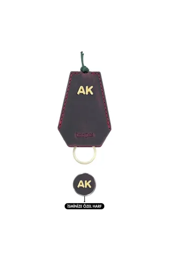 twingold AD01002 İsme Özel İpli Anahtarlık - % 100 Crazy Deri - Ag01002 - Bordo