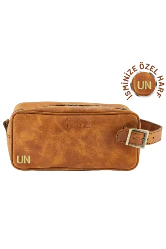 twingold AK01002 İsme Özel Dopp Kit Kişisel Bakım Ve Seyahat Çantası - %100 Rainbow Deri - Ac14004 - Camel