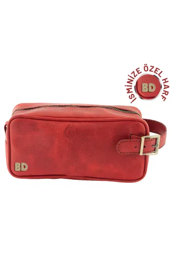 twingold AK01002 İsme Özel Dopp Kit Kişisel Bakım Ve Seyahat Çantası - %100 Rainbow Deri - Ac14004 - Kırmızı