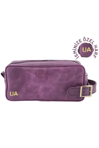 twingold AK01002 İsme Özel Dopp Kit Kişisel Bakım Ve Seyahat Çantası - %100 Rainbow Deri - Ac14004 - Mor