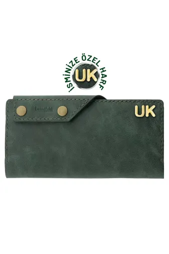 twingold KC03007 İsme Özel Dikey Çıtçıtlı Uzun Cüzdan - %100 Rainbow Deri - A010006 - Haki