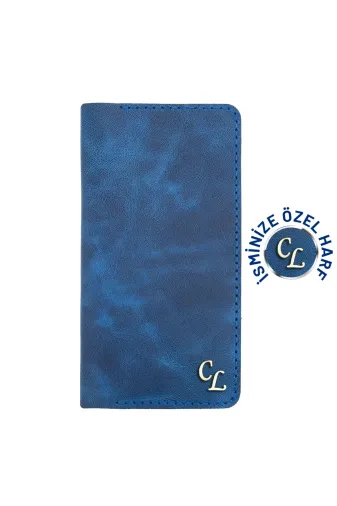 twingold KC03008 İsme Özel Dikey Uzun Cüzdan - %100 Rainbow Deri - A010007 - Saks Mavisi