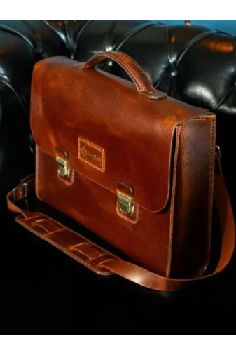 twingold MSGBAGSZ Isminize Özel Kişiselleştirilebilir Hakiki Deri Postacı Model Evrak Ve Laptop Çantası
