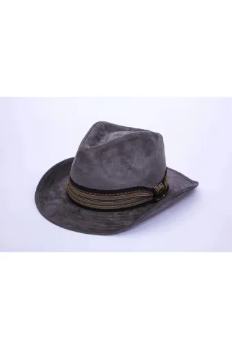 twingold TWGKOVGR İsme Özel Süet Kovboy Fötr Şapka - Ab01007 - Gri