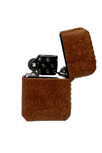 twingold TWNHDZPPO Handmade El Yapımı Hakiki Deri Zip Modeli Çakmak Kahverengi