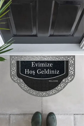 TYC5dd82eb0c440716d1e82d Yarım Ay Modeli Welcome Yazlı Kapı Önü Paspası Evimize Hoş Geldiniz Yazılı Altın Rengi
