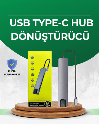 Type‑C Dönüştürücü – 2×USB3.0, SD/MS, 4K HDMI &amp; RJ45 ile Profesyonel Kullanım