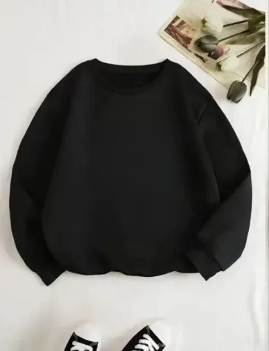 Üç İplik Biskilet Yaka Basic SweatShirt - Siyah - XL - Siyah