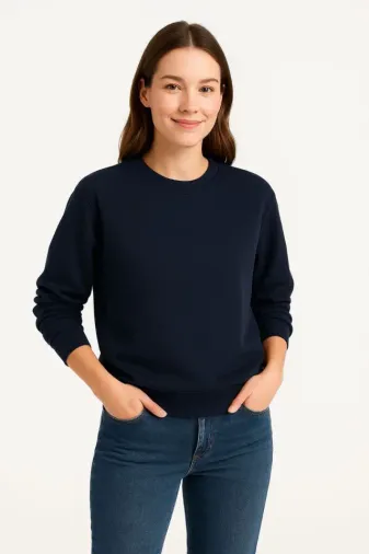 Üç İplik Düz Bisiklet Yaka SweatShirt - Lacivert - 2XL - Lacivert
