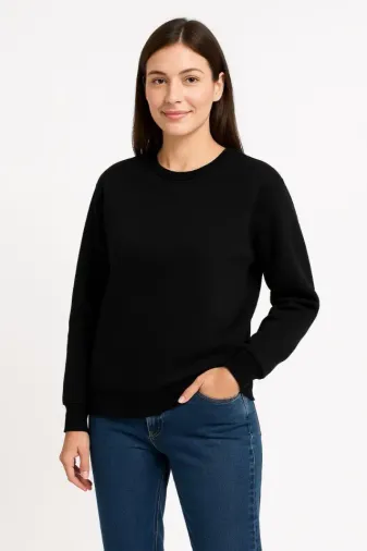 Üç İplik Düz Bisiklet Yaka SweatShirt - Siyah - XL - Siyah