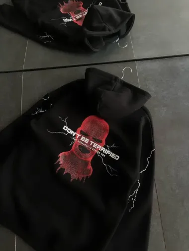 Üç İplik Kapşonlu Baskılı Oversize SweatShirt- Siyah - S - Siyah
